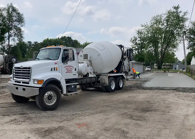 Poggenpohl Redi-Mix - company mixer truck, pouring concrete parking lot - Central Illinois